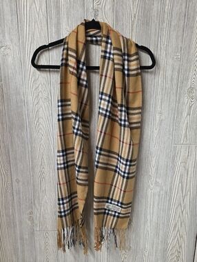 Cashmere Feel Tartan Plaid Fringe Scarft Tan Soft Luxury Italy Design